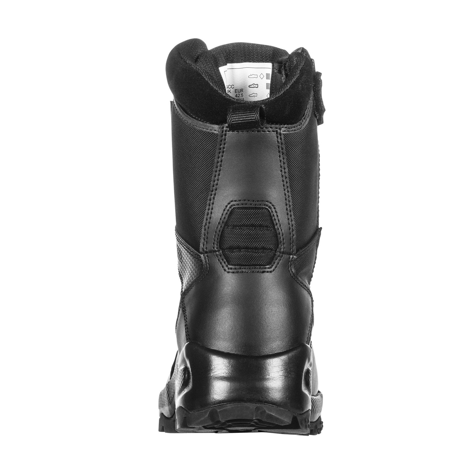 Black motorcycle boot on a white background