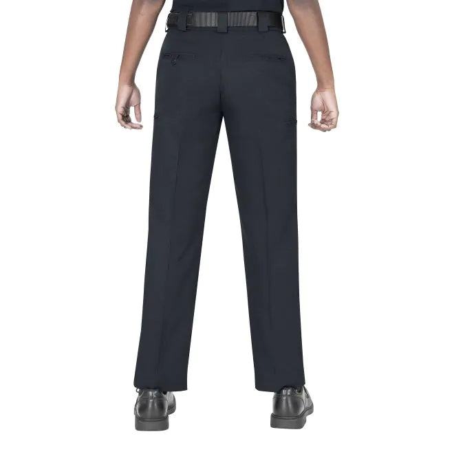 Black pants worn by a person on a white background