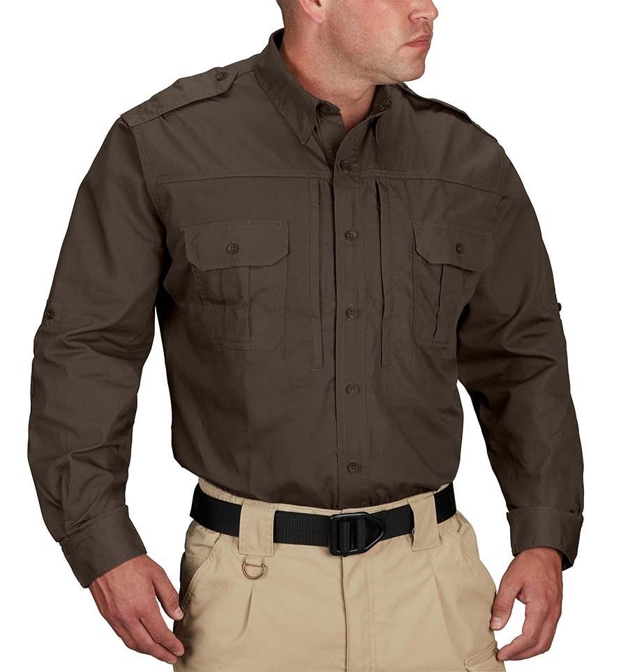 Brown shirt worn by a person on a white background