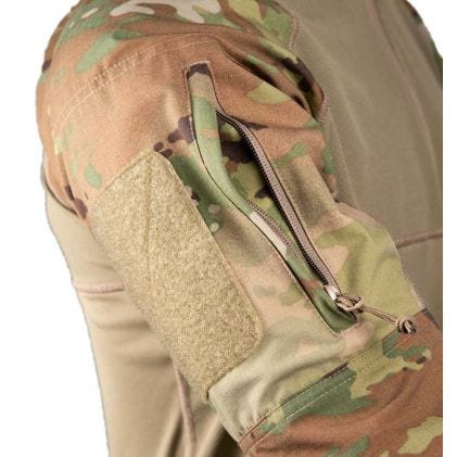 Camouflage pants with a zipped pocket on a white background