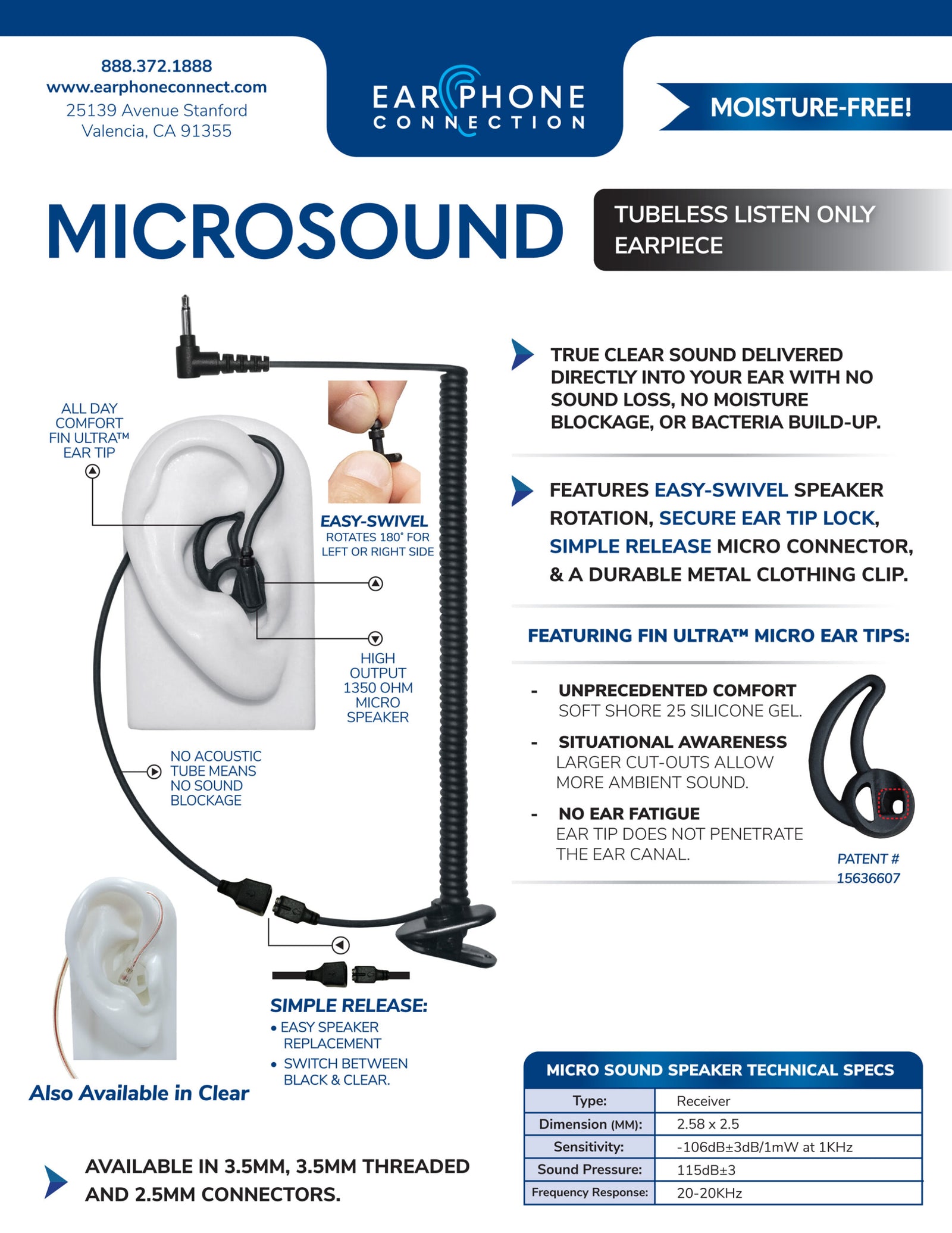 Micro Sound Listen Only Earpiece