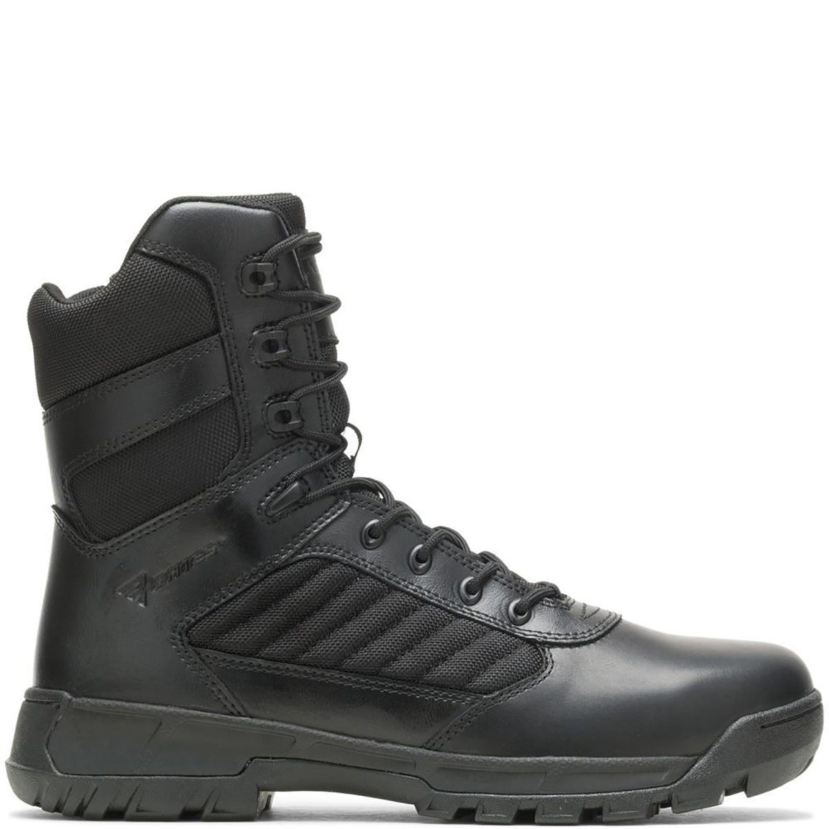 Black tactical boot on a white background