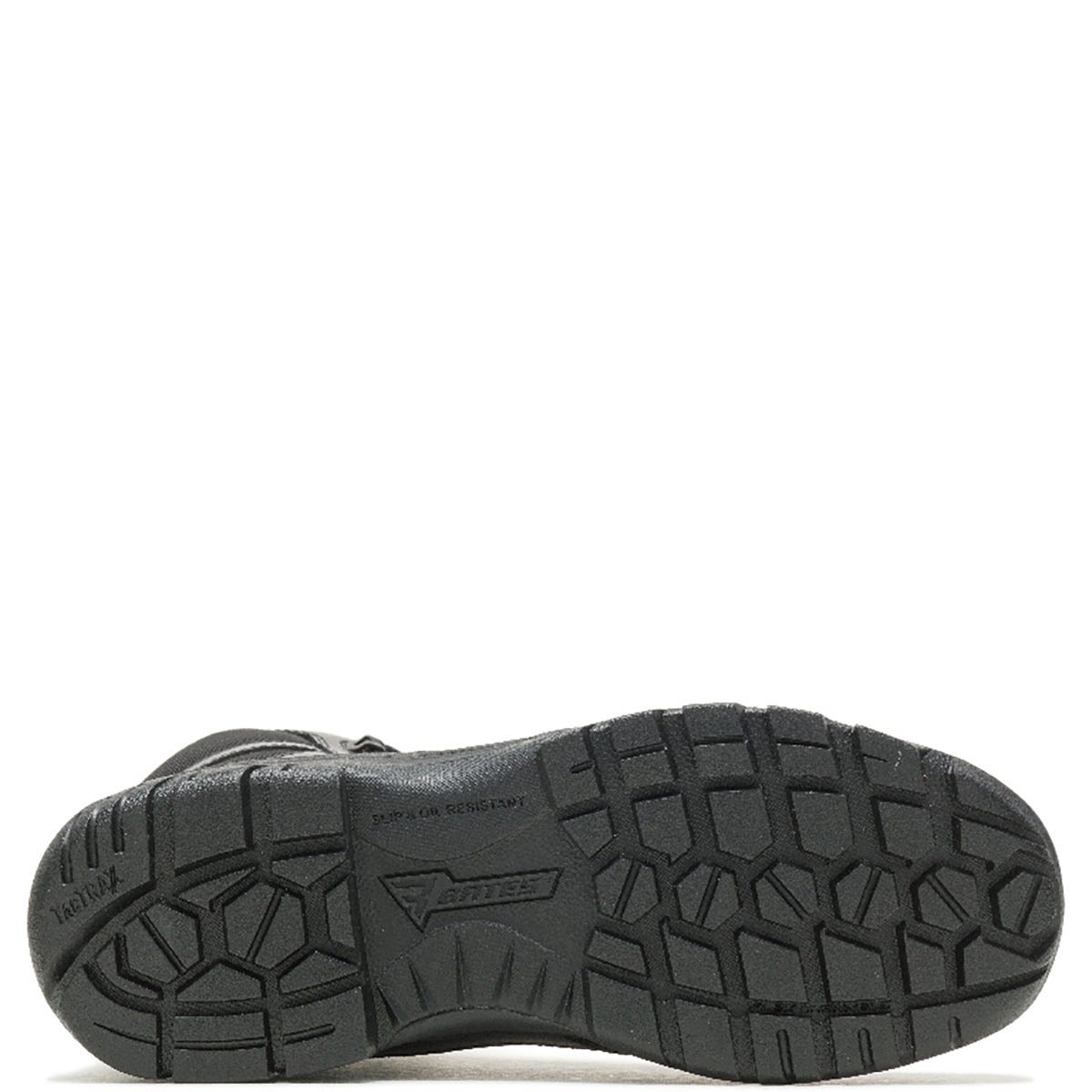 Black shoe sole with brand logo on a white background