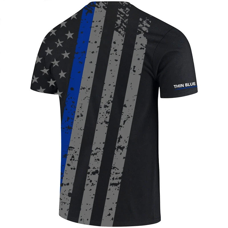 Thin Blue Line Men's Distressed American Flag Athletic T-Shirt