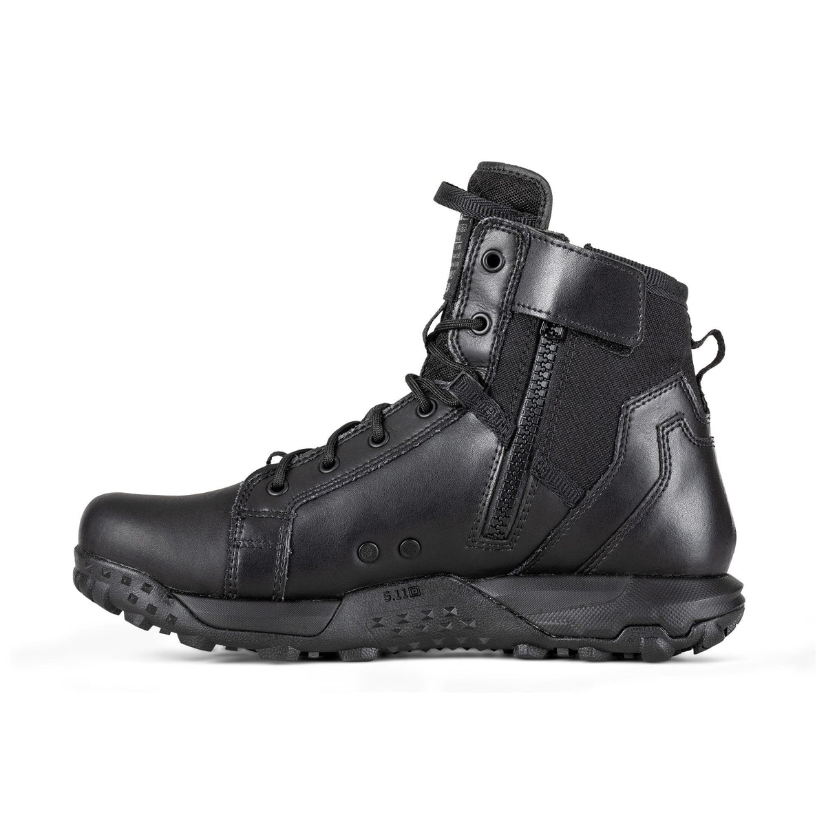 Black tactical boot on a white background