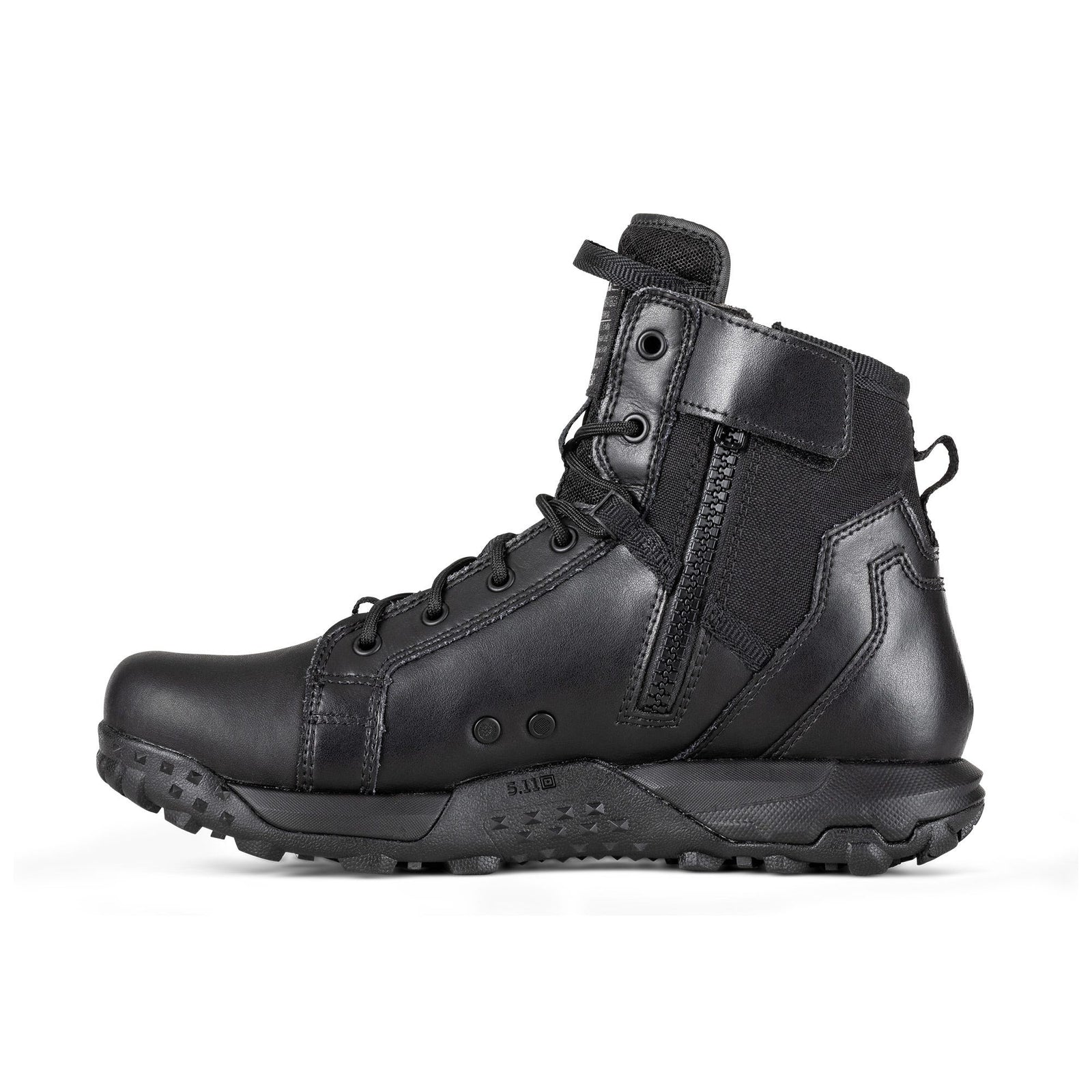 Black tactical boot on a white background