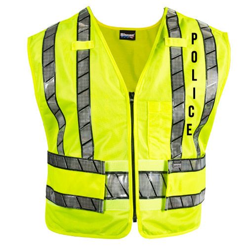 Hi-Vis Yellow Black Oralite Zip-Front Safety Vest - Police Logo 343R-P Blauer - Flat