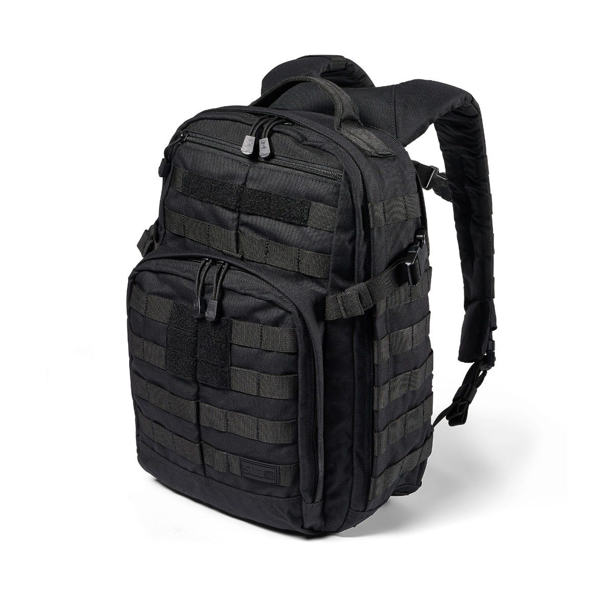 Black tactical backpack on a white background