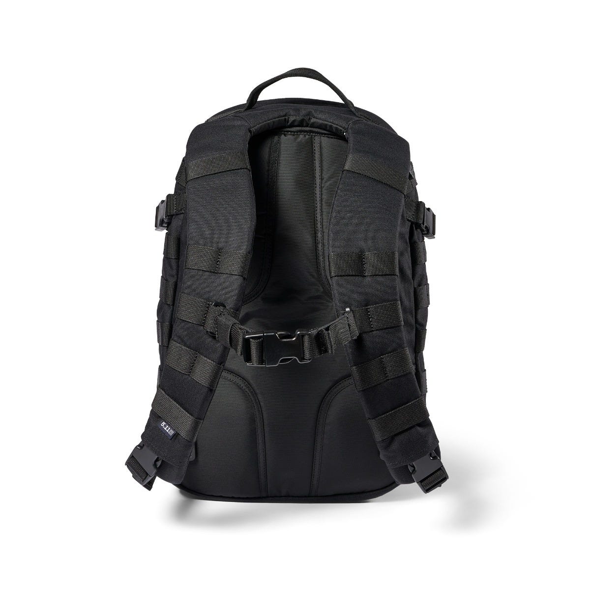 Black tactical backpack on a white background