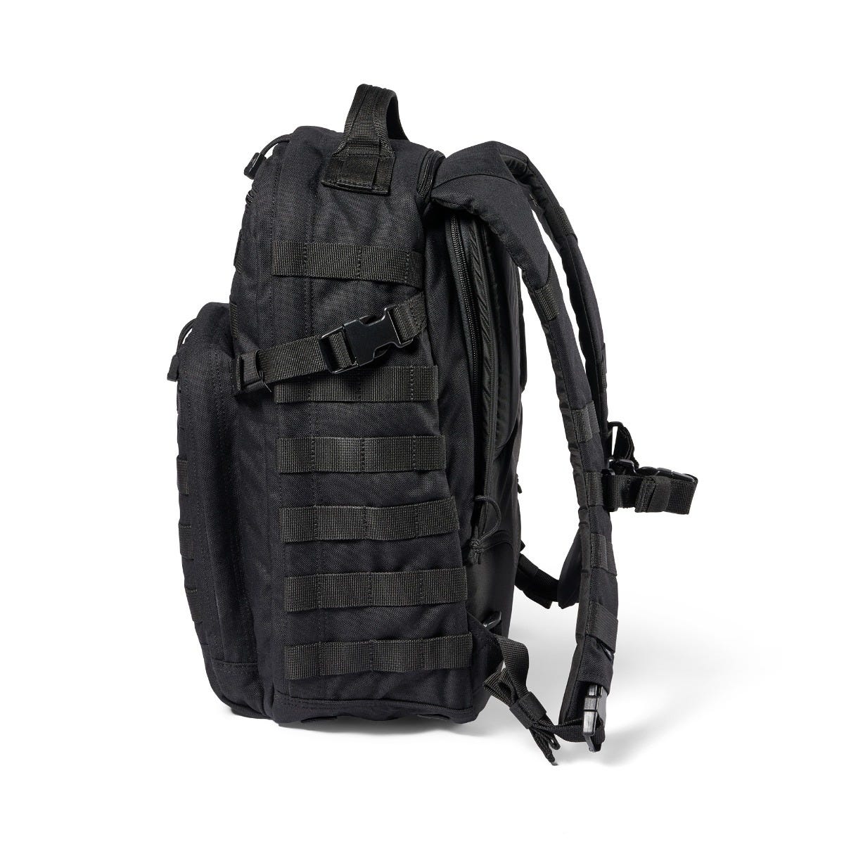 Black tactical backpack on a white background