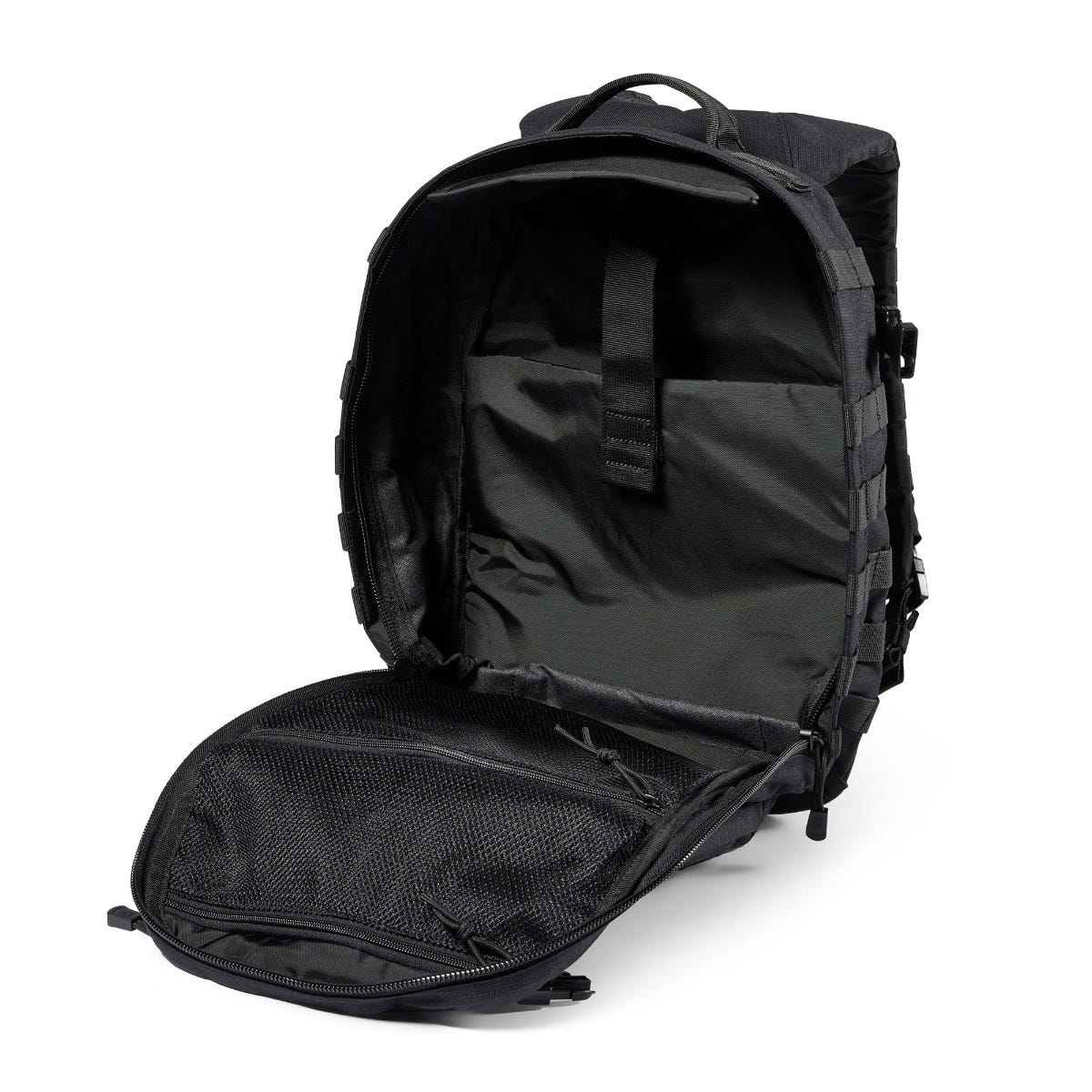 Black backpack on a white background
