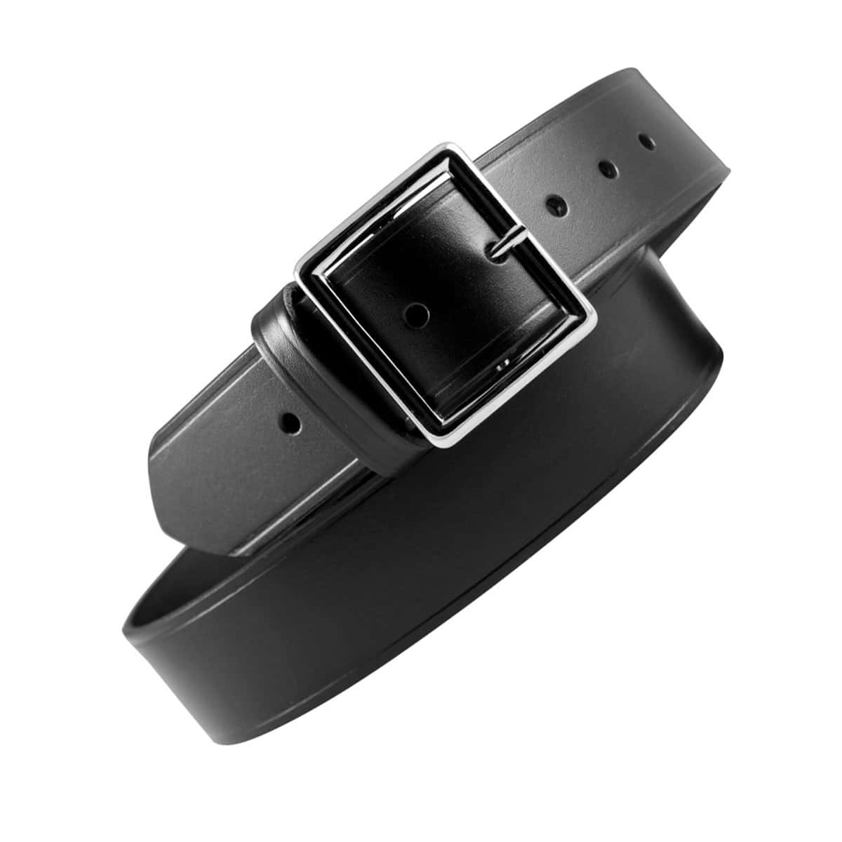 Black belt with a square buckle on a white background