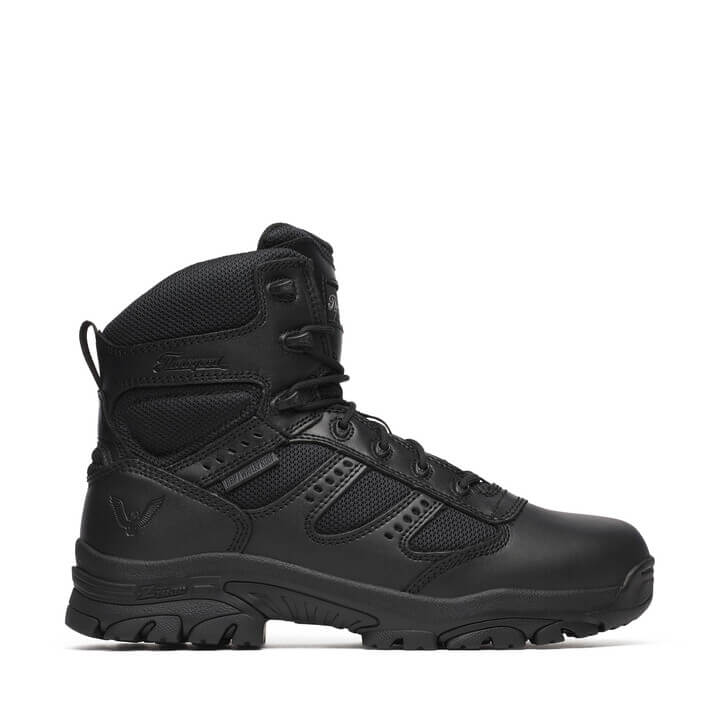 Black tactical boot on a white background