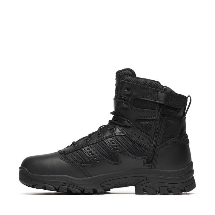 Black tactical boot on a white background