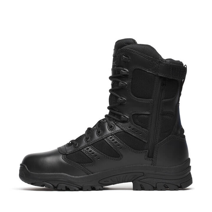 Black tactical boot on a white background