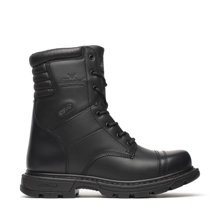 Pair of black boots on a white background