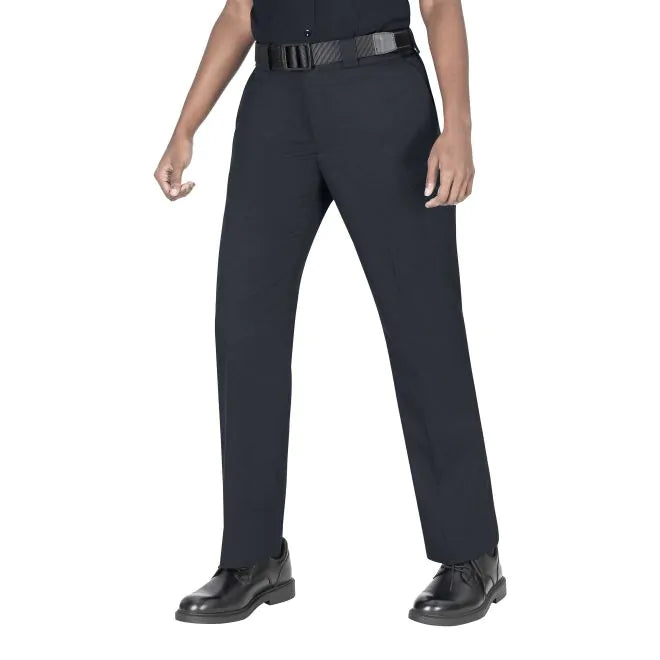 Person wearing black pants and shoes on a white background