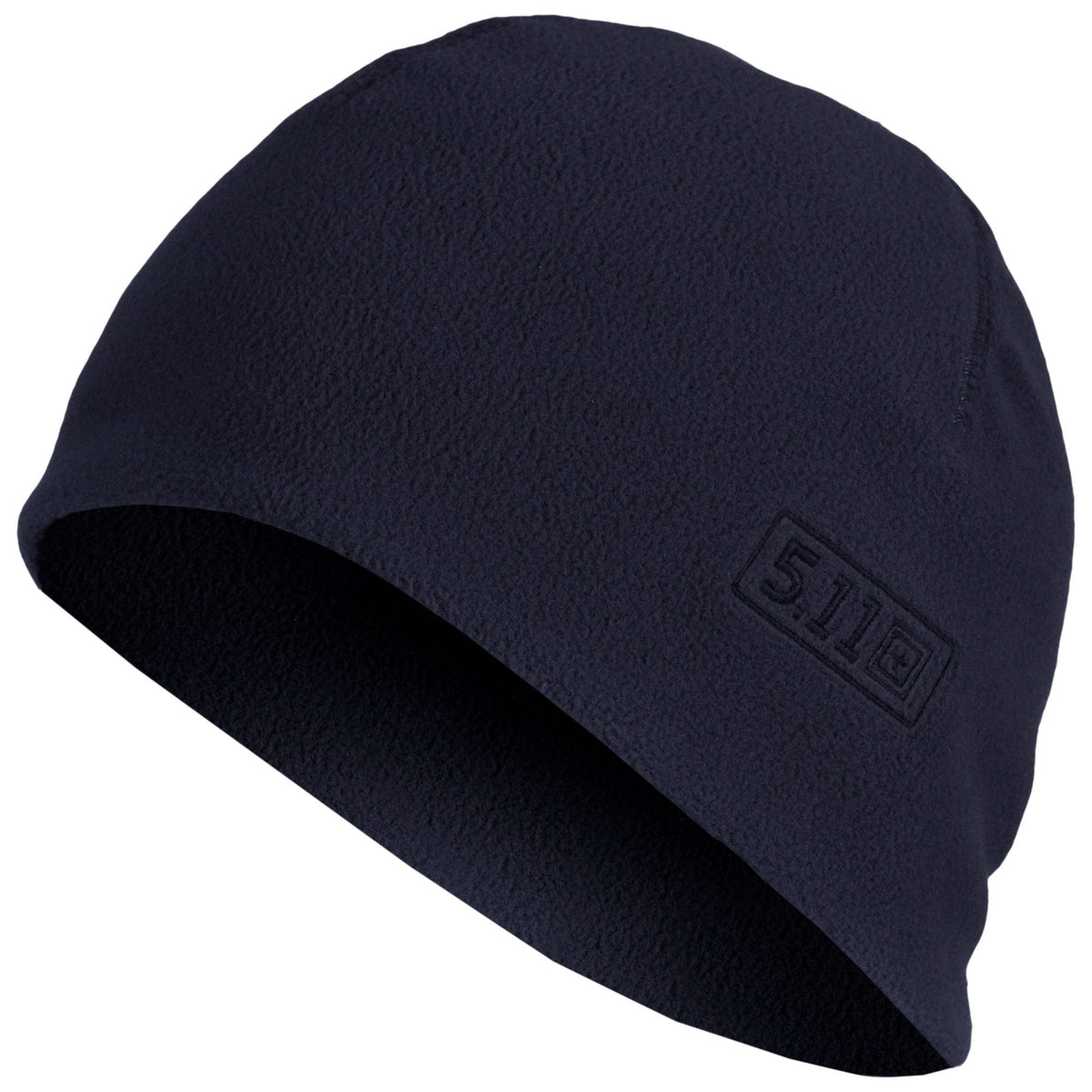Black beanie with a brand logo on a white background