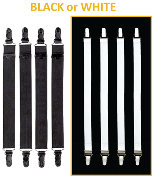 Shirt Holders Adjustable w/ Button Clasp Single Strap - Black or White