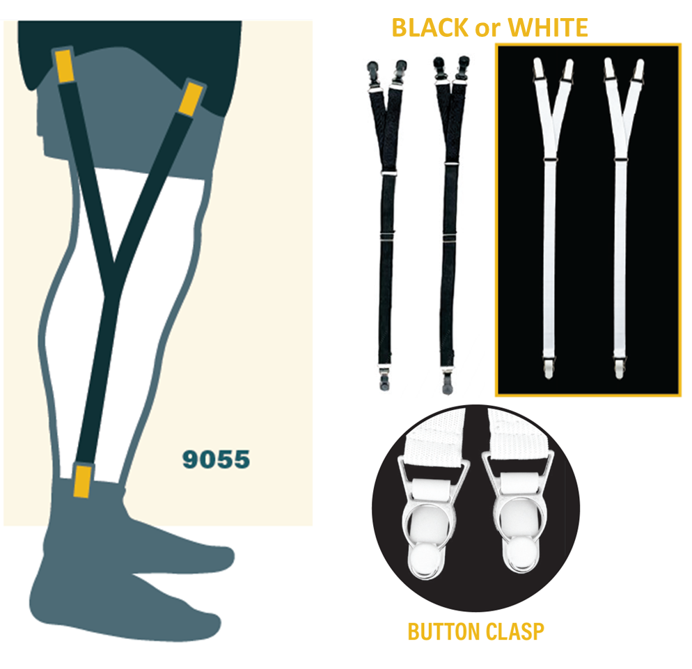 Shirt Holders Adjustable w/ Button Clasp Y-Style Strap - Black or White