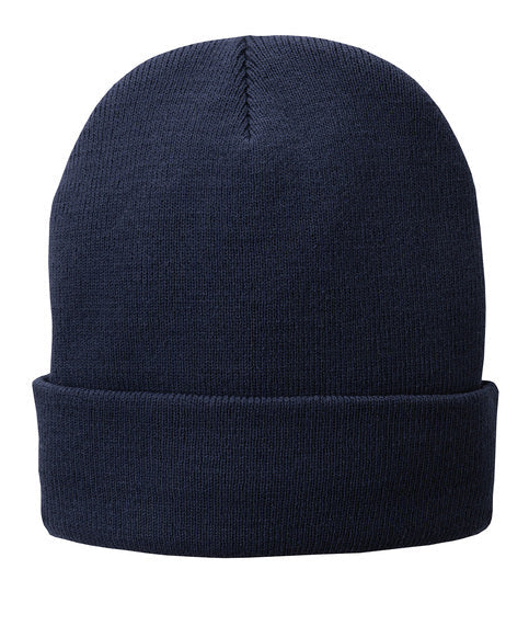 Navy blue beanie on a white background