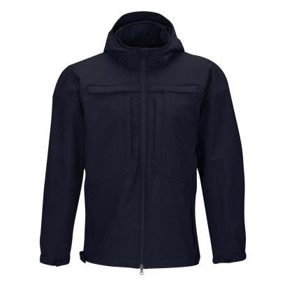 Black jacket with a hood on a white background
