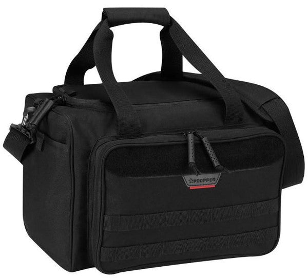 Black tactical bag with a visible brand logo on a white background