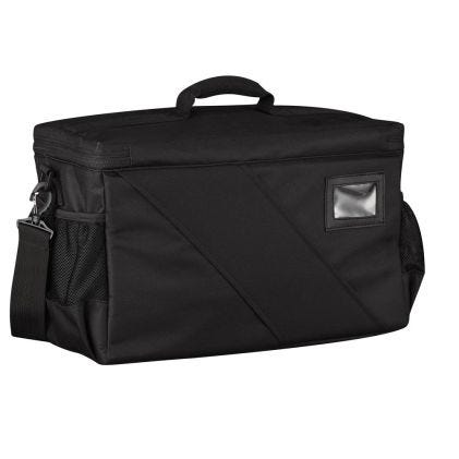 Black bag with a handle and side pocket on a white background