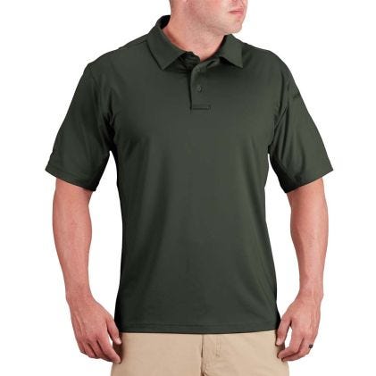 Man wearing a green polo shirt on a white background