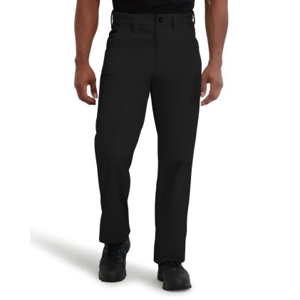 Black pants worn by a person on a white background