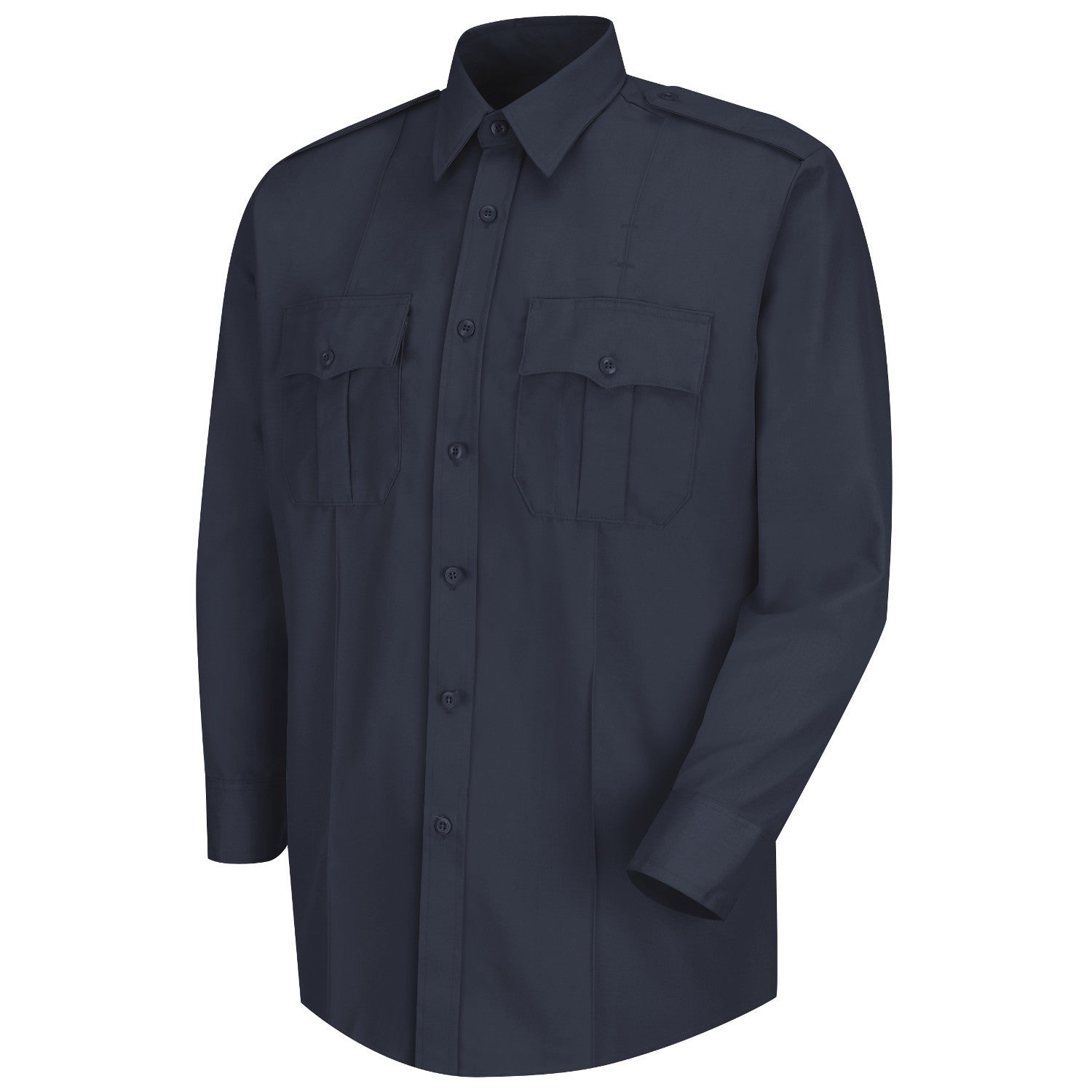 Dark blue shirt with two front pockets on a white background