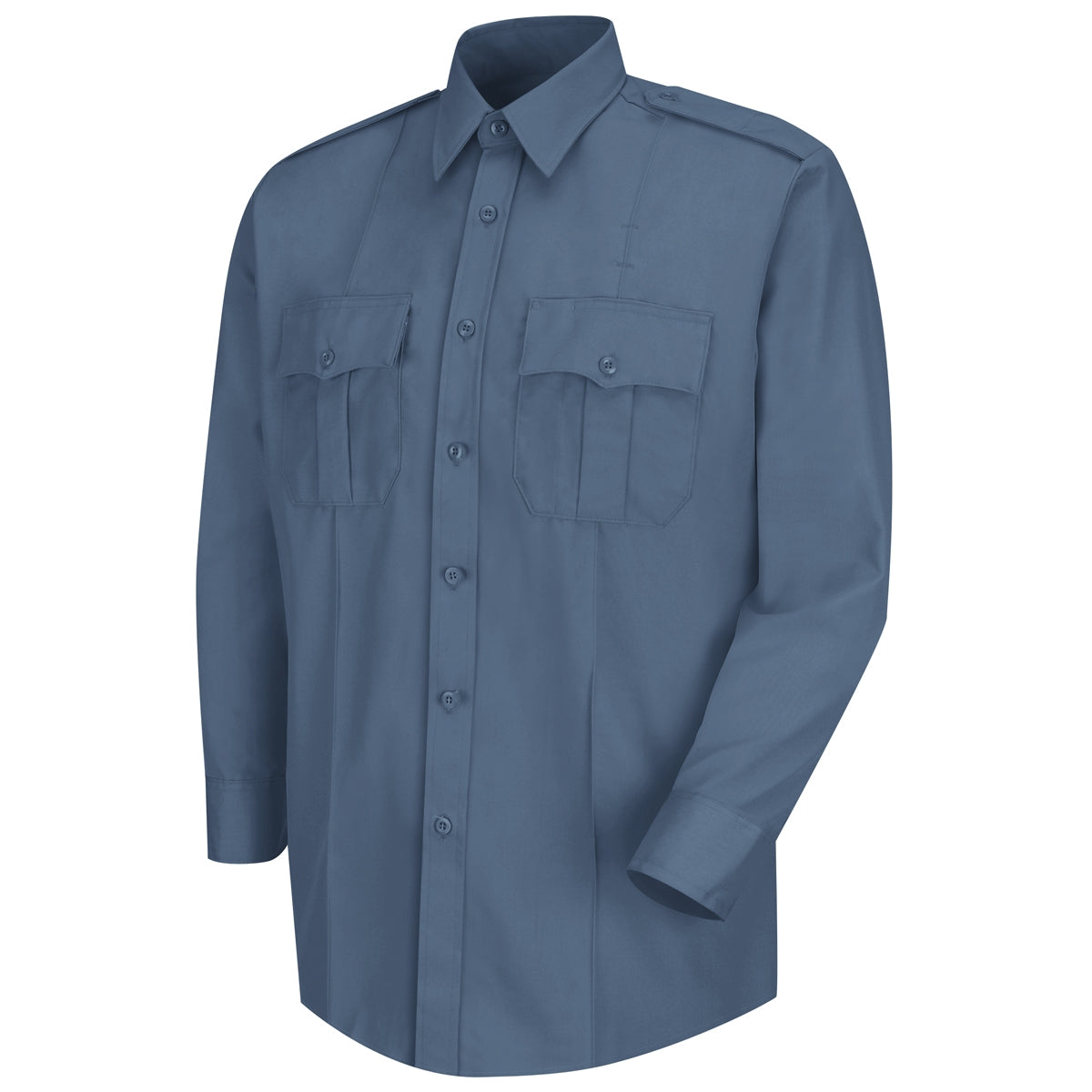 Blue shirt with two front pockets on a white background