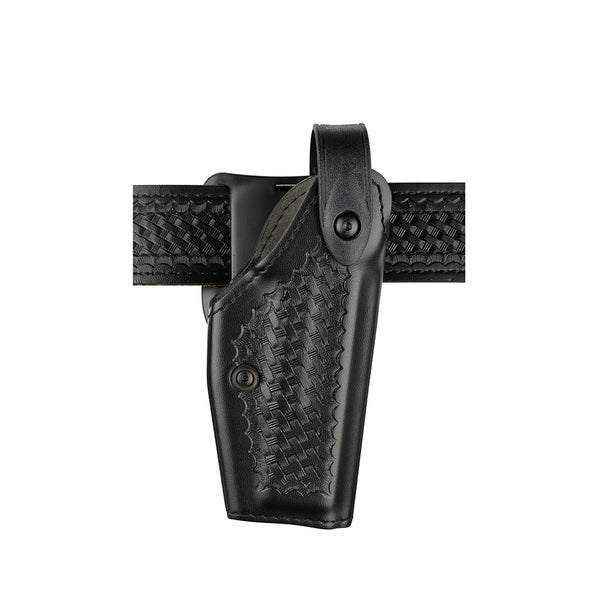 Black gun holster on belt