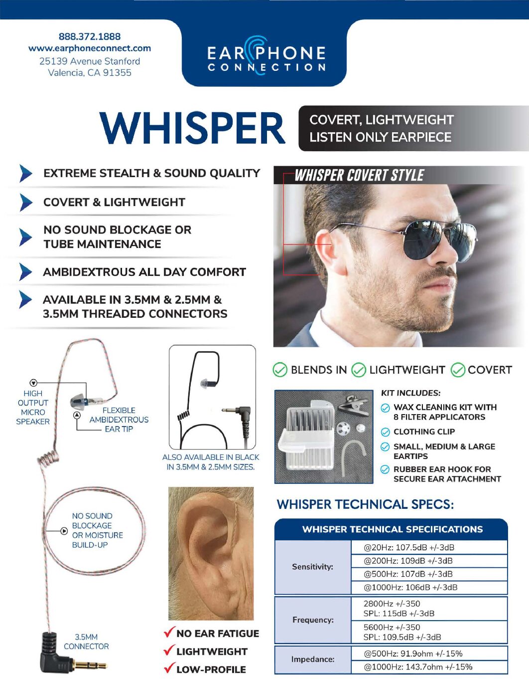 EPC Whisper Covert Listen Only Earpiece