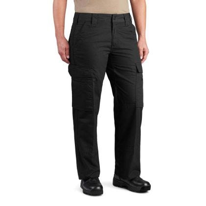 Person wearing black tactical pants on a white background