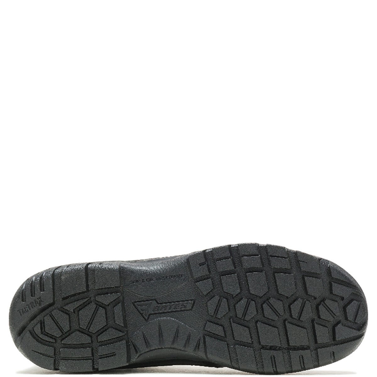 Black shoe sole with tread pattern on a white background