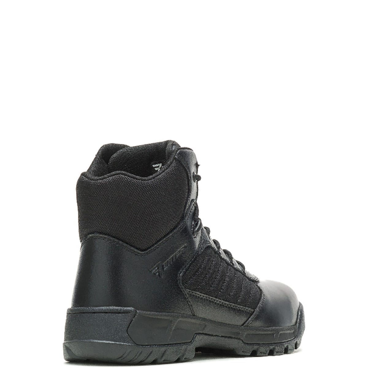 Black tactical boot on a white background