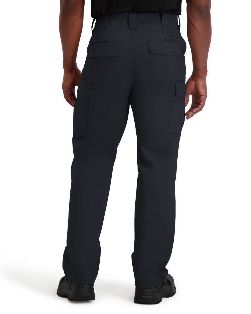 Person wearing black pants on a white background