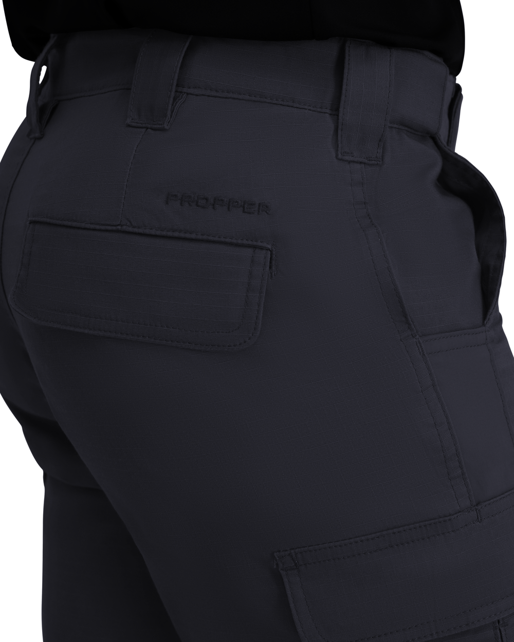 Black pants with a visible brand logo on a white background