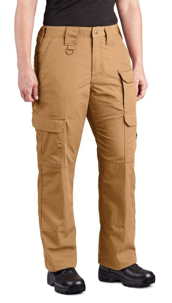 Tan cargo pants worn by a person on a white background