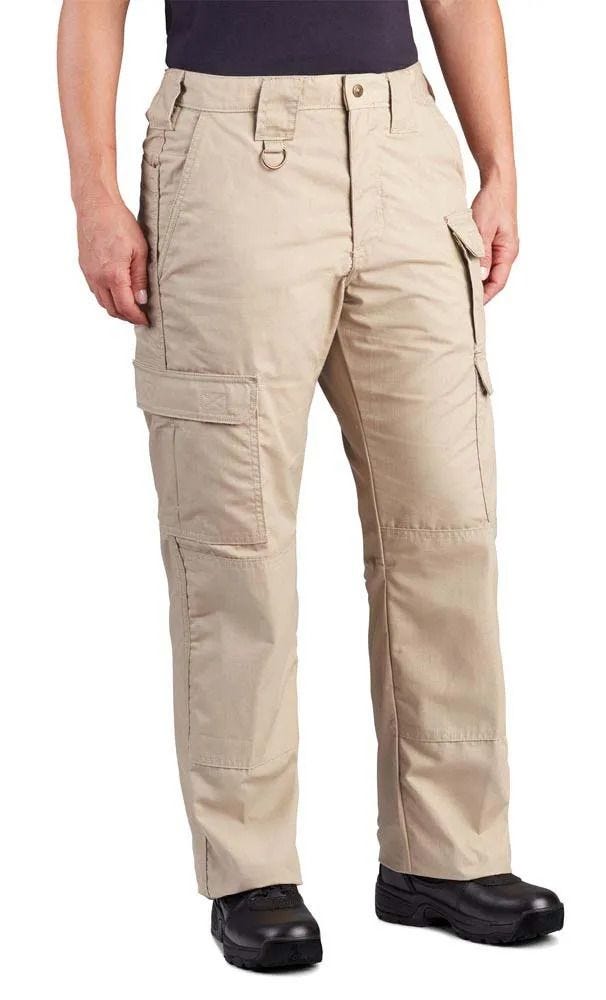 Beige cargo pants worn by a person on a white background