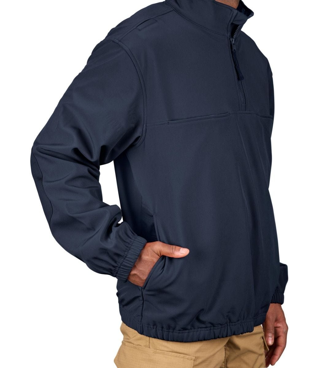 Navy blue pullover with a quarter zip on a white background