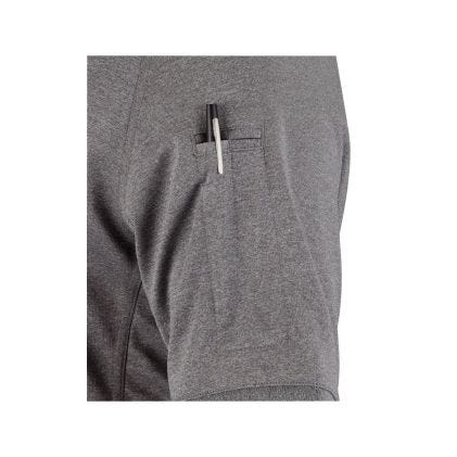 Gray shorts with a pocket and drawstring on a white background