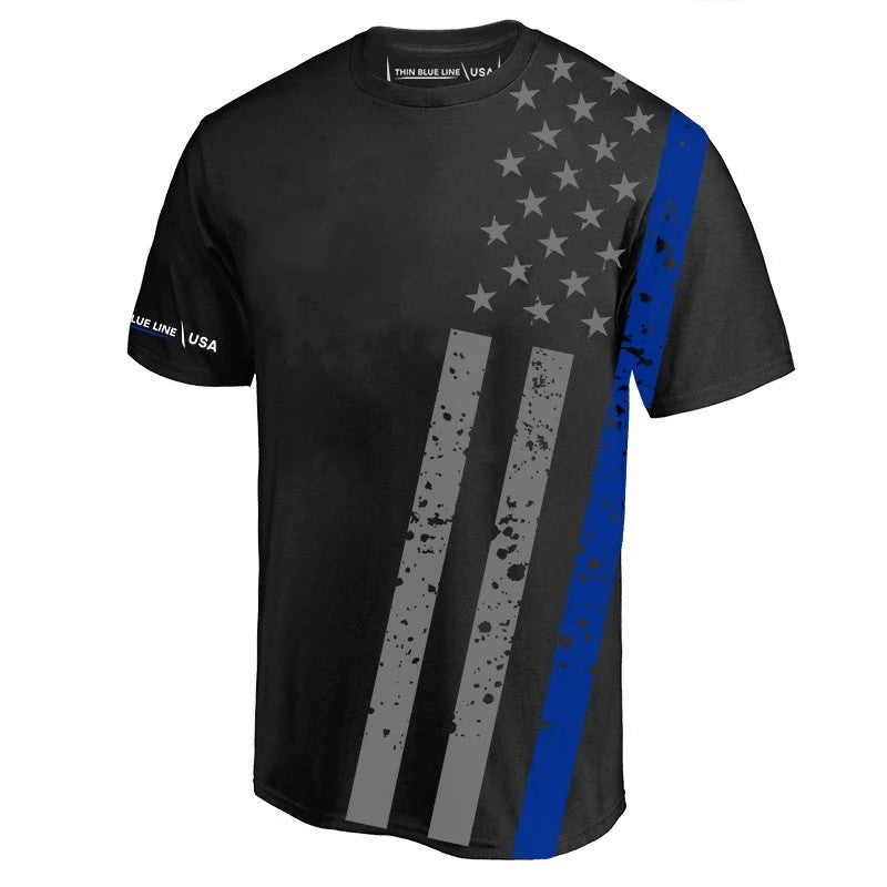 Thin Blue Line Men's Distressed American Flag Athletic T-Shirt
