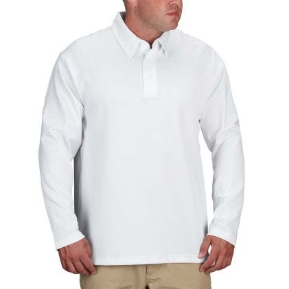 Man wearing a white long-sleeve shirt on a white background